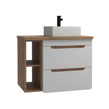 Mueble De Baño Suspendido Con Lavabo Cerámico, 2 Cajones Con Cierre  Amortiguado Y Organizador, 80 Cm - Moka Mate Tirador Cromo Brillo con  Ofertas en Carrefour