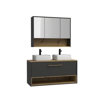 Mueble De Baño Con Doble Lavabo Yangra 1 Cajón 120x46x57 Cm Color Gris Antracita Vente-unique