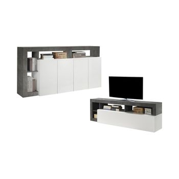 Conjunto Completo De Muebles De Salón Sefro  184x42x93 Cm Color Gris, Blanco Vente-unique