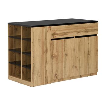 Isla Cocina Meili 1 Cajón 130x65x90 Cm Color Negro, Color Natural Claro Vente-unique