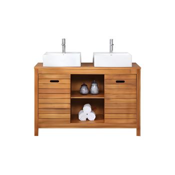 Mueble De Baño Con Doble Lavabo Pulukan  130x50x83 Cm Color Color Natural Oscuro Vente-unique