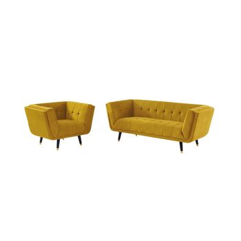 Conjunto Sofá Y Sillón Fijo Samantha  200x91x76 Cm Color Amarillo Vente-unique