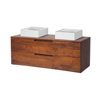 Mueble De Baño Con Doble Lavabo Bimbing 2 Cajones 115x45x45 Cm Color Color Natural Oscuro Vente-unique