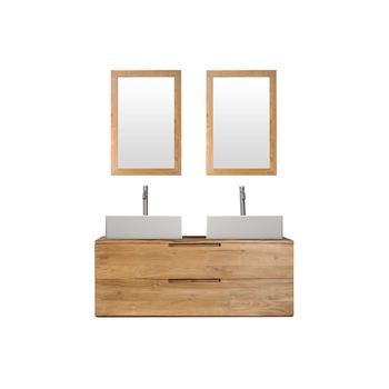 Mueble De Baño Con Doble Lavabo Bimbing 2 Cajones 115x45x45 Cm Color Color Natural Claro Vente-unique