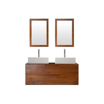 Mueble De Baño Con Doble Lavabo Bimbing 2 Cajones 115x45x45 Cm Color Color Natural Oscuro Vente-unique