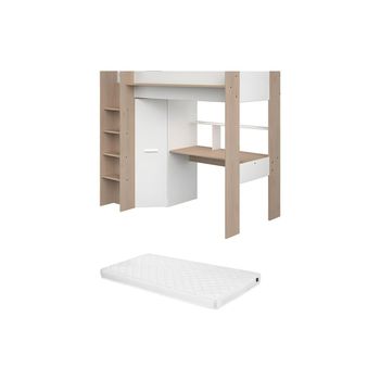 Cama Alta Ii con Escritorio, Sofá Cama y Compartimentos VENTE-UNIQUE  Goliath (Blanco - 90x200 cm)