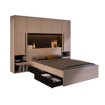 Base De Cama Velona 2 Cajones 265.2x233x202.8 Cm Color Negro, Color Natural Claro Vente-unique