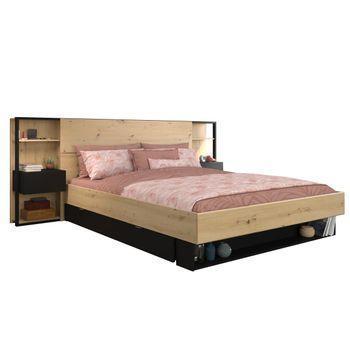 Base De Cama Mista 3 Cajones 255.1x244.9x102.6 Cm Color Negro, Color Natural Claro Vente-unique