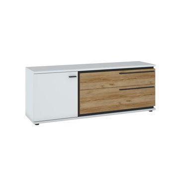 Mueble Bajo De Tv Nisuka 2 Cajones 152.7x40x57.9 Cm Color Color Natural Claro, Blanco Vente-unique