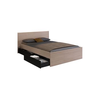 Base De Cama Velona 2 Cajones 164.4x193.6x82.6 Cm Color Negro, Color Natural Claro Vente-unique