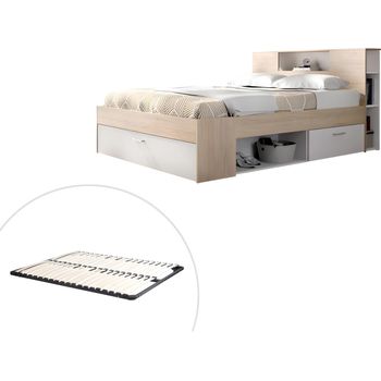 Base De Cama Leandre 2 Cajones 218.5x149.6x95 Cm Color Color Natural Claro, Blanco Vente-unique