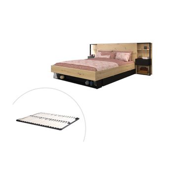 Cama Clásica Mista 3 Cajones 255.1x244.9x102.6 Cm Color Negro, Color Natural Claro Vente-unique