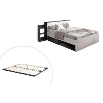 Cama Clásica Florian 2 Cajones 223x146x83 Cm Color Gris Antracita, Blanco Vente-unique