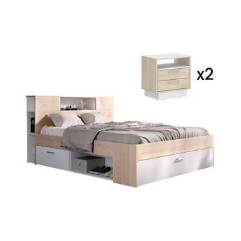 Cama Clásica Leandre 2 Cajones 228.5x169.5x95 Cm Color Color Natural Claro, Blanco Vente-unique