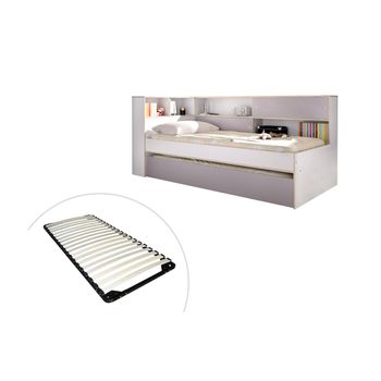 Cama nido gamer 2 x 90 x 200 con escritorio y LEDs antracita y rojo +  somier VOUANI