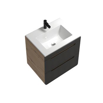 Mueble De Baño Simple Aruba 2 Cajones 60x46x59 Cm Color Gris Antracita, Color Natural Claro Vente-unique