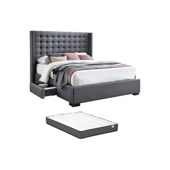 Cama Clásica Leonce 2 Cajones 215x173x146 Cm Color Gris Vente-unique