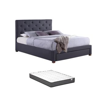 Cama Clásica Agostino 1 Cajón 217x165x118 Cm Color Gris Antracita Vente-unique