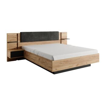 Cama Clásica Elynia 2 Cajones 256.4x210x104.4 Cm Color Gris Antracita, Color Natural Claro Vente-unique