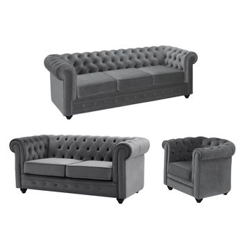 Conjunto Sofá Y Sillón Fijo Chesterfield  205x88x72 Cm Color Gris Antracita Vente-unique