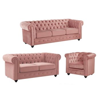 Conjunto Sofá Y Sillón Fijo Chesterfield  205x88x72 Cm Color Rosa Palo Vente-unique