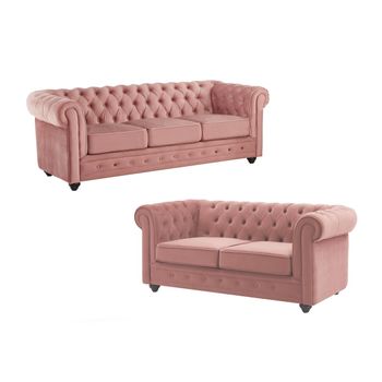 Conjunto Sofá Chesterfield  205x88x72 Cm Color Rosa Palo Vente-unique