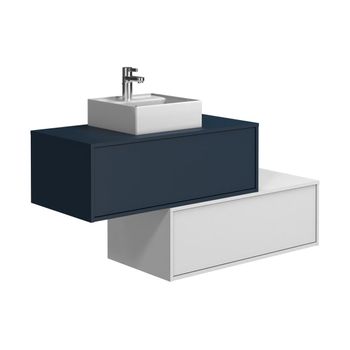 Mueble De Baño Simple Teana 2 Cajones 94x47x32 Cm Color Azul Oscuro, Blanco Vente-unique