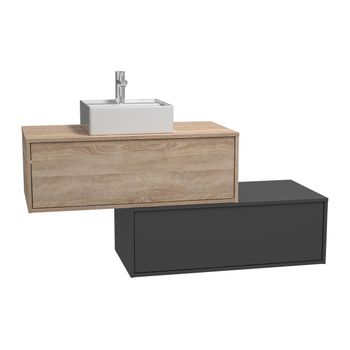 Mueble De Baño Simple Teana 2 Cajones 94x47x32 Cm Color Gris Antracita, Color Natural Claro Vente-unique