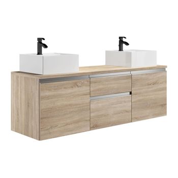 Mueble De Baño Con Doble Lavabo Jimena 2 Cajones 150x50x46 Cm Color Color Natural Claro Vente-unique