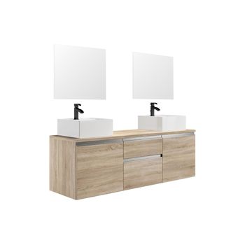 Mueble De Baño Con Doble Lavabo Jimena 2 Cajones 150x50x46 Cm Color Color Natural Claro Vente-unique