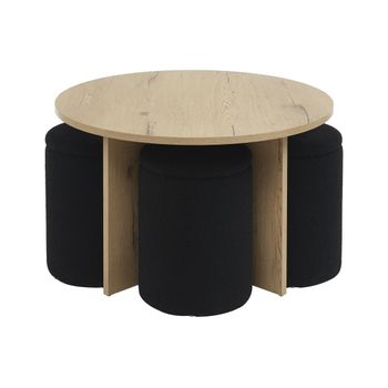 Mesa De Centro Fija Aksay  80x80x50 Cm Color Negro, Color Natural Claro Vente-unique