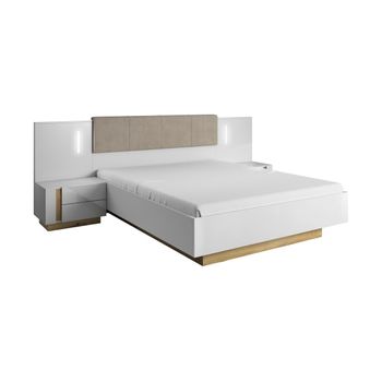 Cama Con Canapé Abatible Murari 4 Cajones 284.4x210.4x104.5 Cm Color Color Natural Claro, Blanco Vente-unique