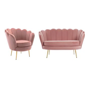 Conjunto Sofá Y Sillón Fijo Dandelion  124x75x78 Cm Color Rosa Vente-unique