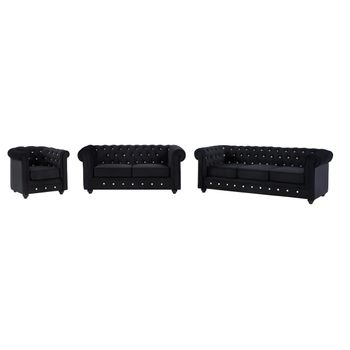 Conjunto Sofá Y Sillón Fijo Chesterfield  205x88x72 Cm Color Negro Vente-unique