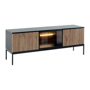 Mueble Bajo De Tv Ovila  153.4x39x56.2 Cm Color Negro, Color Natural Claro Vente-unique