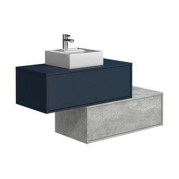 Mueble De Baño Simple Teana 2 Cajones 94x47x32 Cm Color Gris Claro, Azul Oscuro Vente-unique