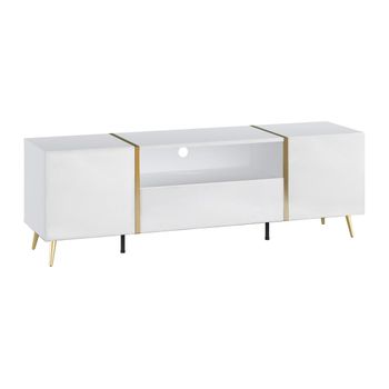 Mueble Bajo De Tv Marzialo 1 Cajón 158x41x51.8 Cm Color Blanco, Dorado Vente-unique