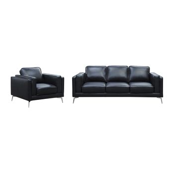 Conjunto Sofá Y Sillón Fijo Lecco  222x94x85 Cm Color Negro Vente-unique