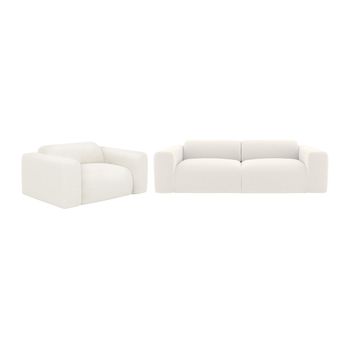 Conjunto Sofá Y Sillón Fijo Pogni  205x97x73 Cm Color Blanco Vente-unique