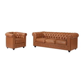 Conjunto Sofá Y Sillón Fijo Chesterfield  205x88x72 Cm Color Camel Vente-unique