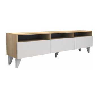 Mueble Bajo De Tv Demania  180x35x47 Cm Color Color Natural Claro, Blanco Vente-unique