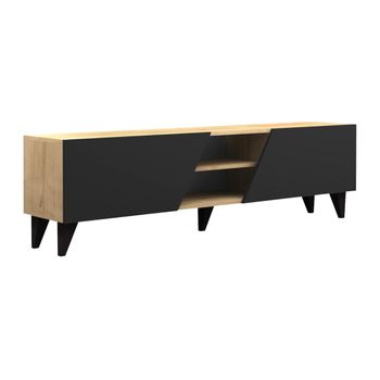 Mueble Bajo De Tv Velania  180x35x47 Cm Color Negro, Color Natural Claro Vente-unique