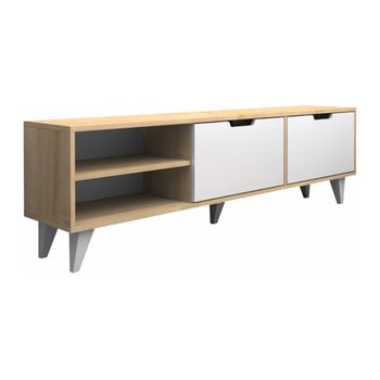 Mueble Bajo De Tv Corenia  180x35x47 Cm Color Color Natural Claro, Blanco Vente-unique