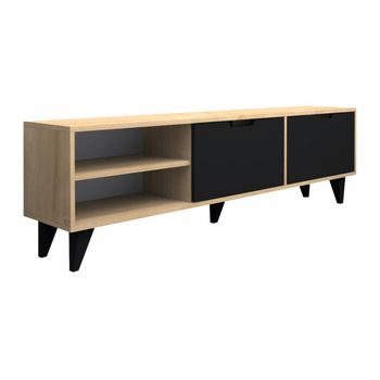 Mueble Bajo De Tv Corenia  180x35x47 Cm Color Negro, Color Natural Claro Vente-unique