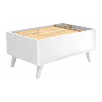 Mesa De Centro Fija Isalia 1 Cajón 90x56x40 Cm Color Color Natural Claro, Blanco Vente-unique