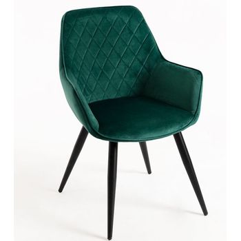 Silla Zonky De Terciopelo Verde Oscuro Con Patas De Metal Negro - Lote De 2