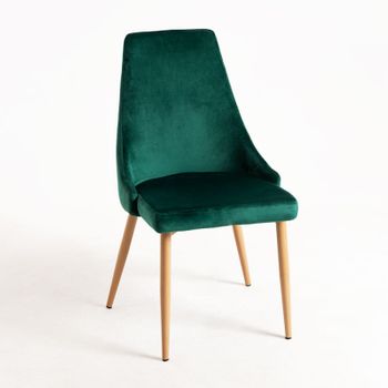 Silla Moderna Kozak De Terciopelo Verde Oscuro Con Patas De Madera De Haya Natural - Lote De 2