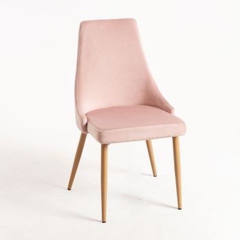 Silla Moderna Kozak De Terciopelo Rosa Claro Con Patas De Madera De Haya Natural - Lote De 2