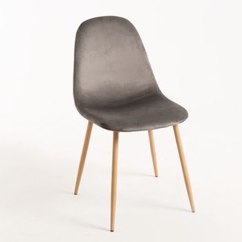 Silla Kuza De Terciopelo Gris Oscuro Con Patas De Metal Efecto Madera Natural - Lote De 2