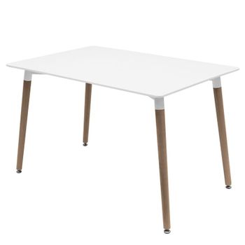 Mesa Rectangular De 140 Cm En Blanco Brillante Con Patas De Madera Natural Welly